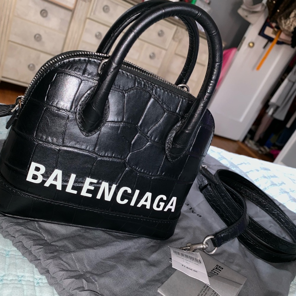 Mini BALENCIAGA Croc Embossed Leather Crossbody